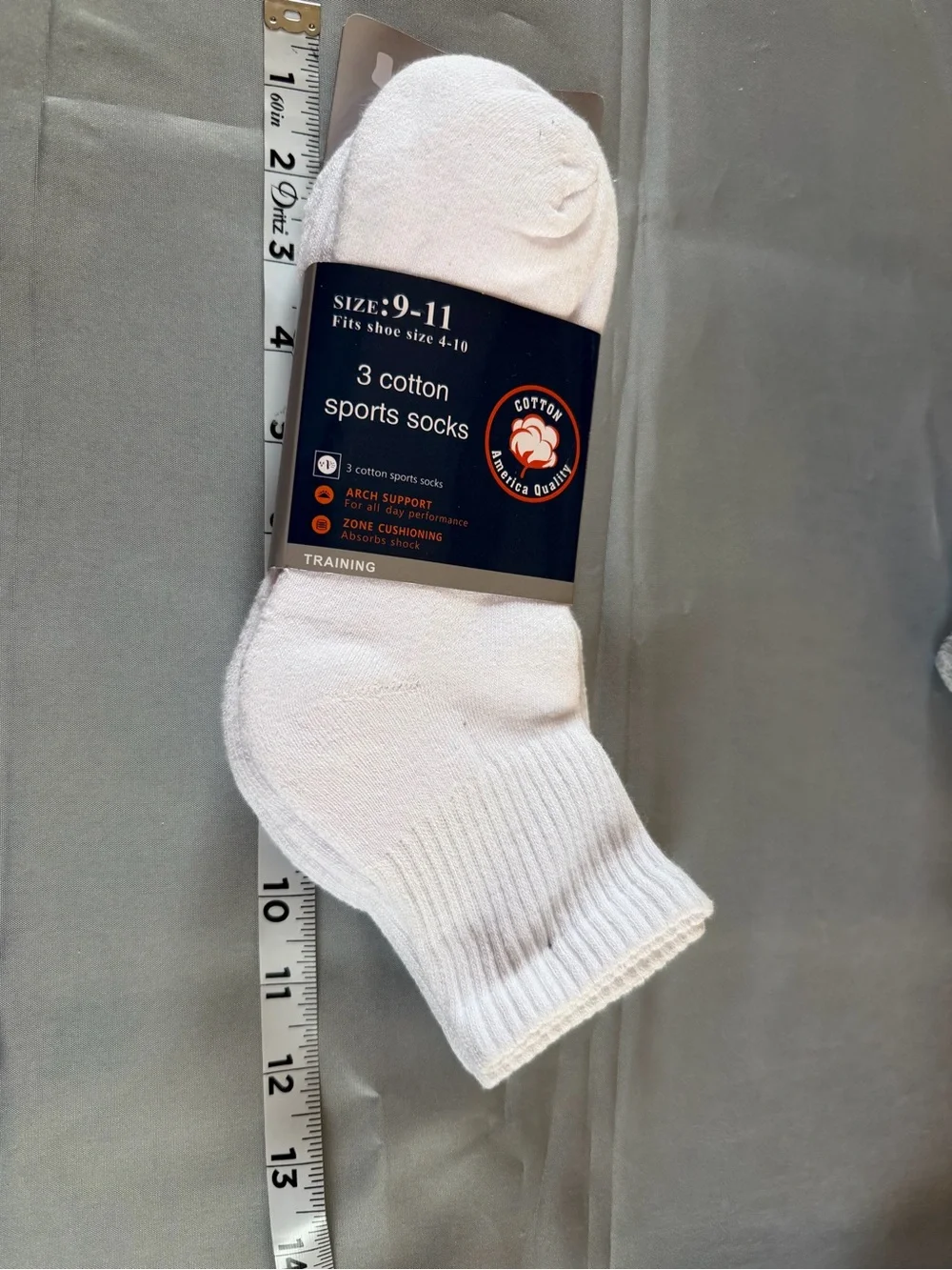 3-Pack White Cotton Sports Socks - Men's Crew (Size 9-11)